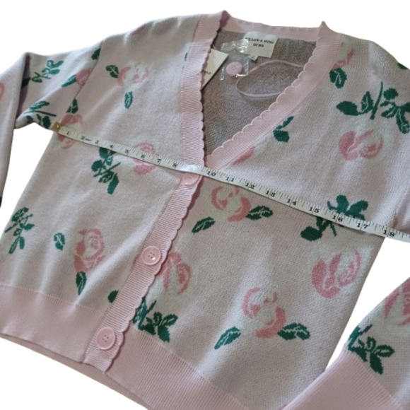Floral Pink Rose Print Cardigan Sweater Button Front Top Size Small Women's - Picture 7 of 13